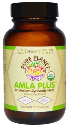 Pure Planet, Organic Amla Plus, 500 mg, 100 Tablets ,الفيتامينات، فيتامين ج، أيورفيدا الأعشاب الايورفيدا، أملا (الهندي التوت أمالاكي أملاكي)