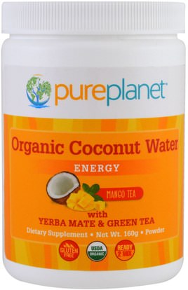 Pure Planet, Organic Coconut Water, Energy, Mango Tea, 160 g ,والمكملات الغذائية والأغذية وجوز الهند كله، ماء جوز الهند