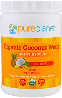 Pure Planet, Organic Coconut Water, Joint Rescue, Paradise Pineapple, 160 g ,المكملات الغذائية، الصحة، المفاصل الأربطة