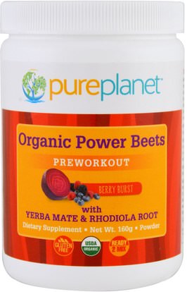 Pure Planet, Organic Power Beets, Preworkout, Berry Burst, 160 g ,والمكملات الغذائية، ومضادات الأكسدة