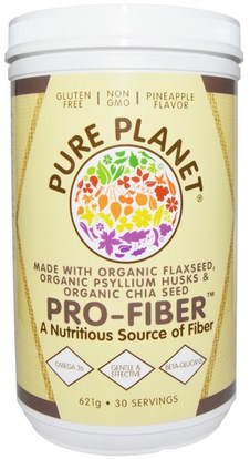 Pure Planet, Pro-Fiber, Pineapple Flavor, Certified Organic, (621 g) ,المكملات الغذائية، والألياف