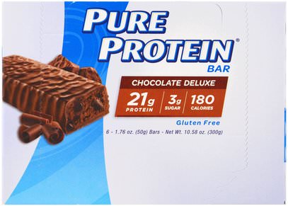 Pure Protein, Chocolate Deluxe Bar, 6 Bars, 1.76 oz (50 g) Each ,والرياضة، والبروتين أشرطة