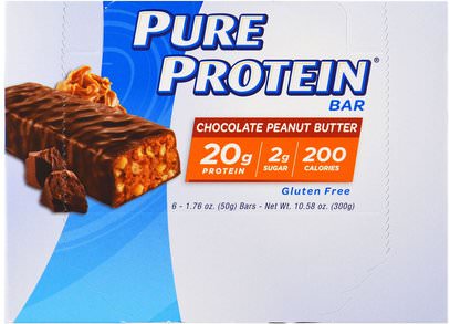 Pure Protein, Chocolate Peanut Butter Bar, 6 Bars, 1.76 oz (50 g) Each ,والرياضة، والبروتين أشرطة