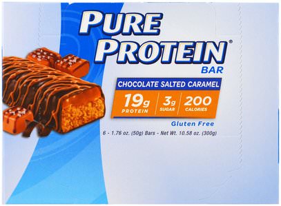 Pure Protein, Chocolate Salted Caramel Bar, 6 Bars, 1.76 oz (50 g) Each ,والرياضة، والبروتين أشرطة