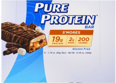 Pure Protein, Smores Bar, 6 Bars, 1.76 oz (50 g) Each ,والرياضة، والبروتين أشرطة