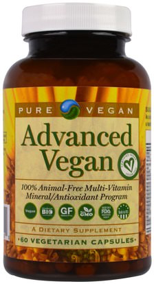 Pure Vegan, Advanced Vegan, 60 Veggie Caps ,الفيتامينات، الفيتامينات