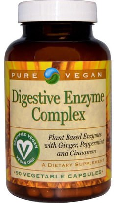 Pure Vegan, Digestive Enzyme Complex, 90 Veggie Caps ,والمكملات الغذائية، والإنزيمات الهاضمة