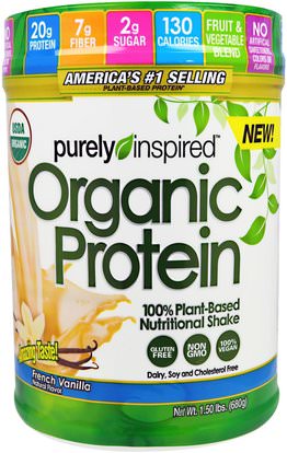 Purely Inspired, Organic Protein, 100% Plant-Based Nutritional Shake, French Vanilla, 1.50 lbs (680 g) ,Herb-sa