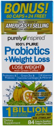 Purely Inspired, Probiotic + Weight Loss, 84 Easy-to-Swallow Veggie Capsules ,والمكملات الغذائية، مقتطفات الفاكهة، الفواكه السوبر، وفقدان الوزن، والنظام الغذائي