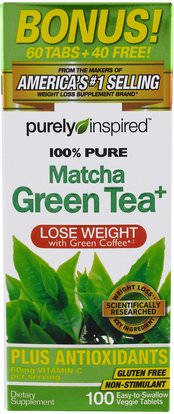 Purely Inspired, Pure Matcha Green Tea+, 100 Easy-to-Swallow Veggie Tablets ,والصحة، والنظام الغذائي