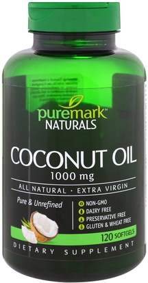 PureMark Naturals, Coconut Oil, 1000 mg, 120 Softgels ,الغذاء، كيتو ودية، زيت جوز الهند