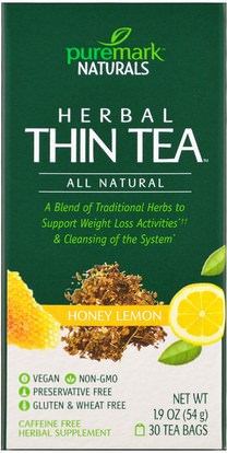 PureMark Naturals, Herbal Thin Tea, Honey Lemon, 30 Tea Bags, 1.9 oz (54 g) ,المكملات الغذائية، مضادات الأكسدة، شاي الأعشاب