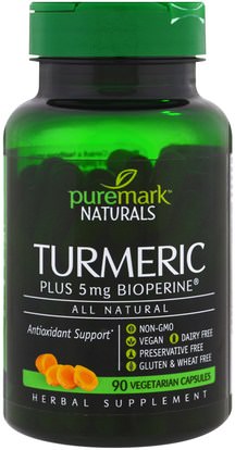 PureMark Naturals, Turmeric, 90 Vegetarian Capsules ,المكملات الغذائية، مضادات الأكسدة، الكركمين