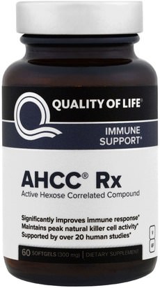 Quality of Life Labs, AHCC RX, 300 mg, 60 Softgels ,والمكملات الغذائية، والفطر الطبية، أهك، والصحة، والدعم المناعي