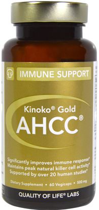 Quality of Life Labs, Kinoko Gold AHCC, Immune Support, 500 mg, 60 Veggie Caps ,المكملات الغذائية، الفطر الطبية، أهك، كبسولات الفطر