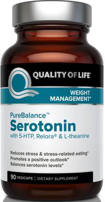 Quality of Life Labs, Pure Balance, Serotonin, 90 Veggie Caps ,والمكملات الغذائية، 5-هتب، والصحة، والنظام الغذائي