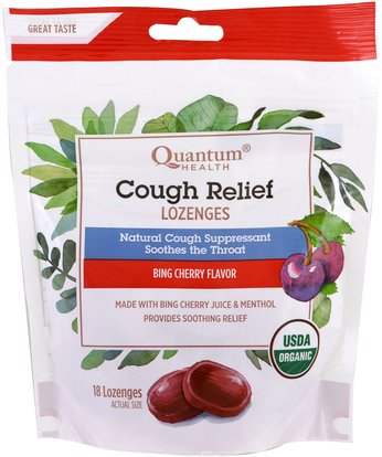 Quantum Health, Cough Relief, Lozenges, Bing Cherry Flavor, 18 Lozenges ,والصحة، والرئة والقصبات الهوائية، والسعال قطرات