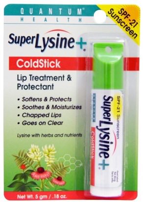 Quantum Health, Super Lysine+ ColdStick, Lip Treatment & Protectant, SPF-21.18 oz (5 g) ,حمام، الجمال، العناية الشفاه، الهربس، منتجات قرحة الباردة