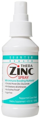 Quantum Health, Thera Zinc Spray with Immune Boosting Nutrients, Peppermint Clove Flavor, 4 fl oz (120 ml) ,والصحة، والانفلونزا الباردة والفيروسية، ورذاذ الرعاية الحلق والبرد والانفلونزا
