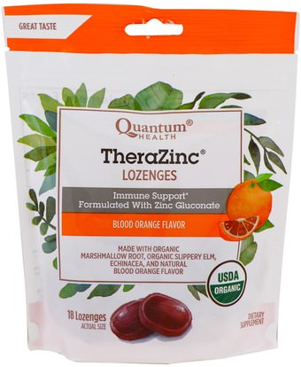 Quantum Health, TheraZinc, Lozenges, Blood Orange Flavor, 18 Lozenges ,والصحة، والرئة والقصبات الهوائية، والسعال قطرات
