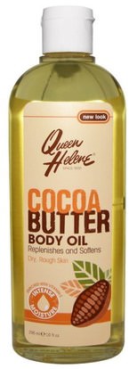 Queen Helene, Cocoa Butter Body Oil, Enriched With Vitamin E, 10 fl oz (296 ml) ,الصحة، الجلد، زبدة الكاكاو، زيت التدليك