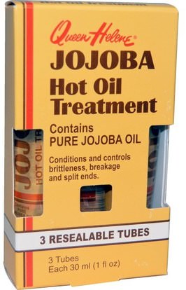 Queen Helene, Jojoba Hot Oil Treatment, 3 Resealable Tubes, 1 fl oz (30 ml) Each ,الصحة، الجلد، زيت الجوجوبا، حمام، الجمال، مكيفات