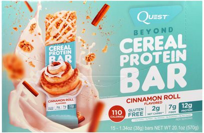 Quest Nutrition, Beyond Cereal Protein Bar, Cinnamon Roll, 15 Bars, 1.34 oz (38 g) Each ,المكملات الغذائية، قضبان البروتين