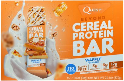 Quest Nutrition, Beyond Cereal Protein Bar, Waffle, 15 Bars, 1.34 oz (38 g) Each ,المكملات الغذائية، قضبان البروتين