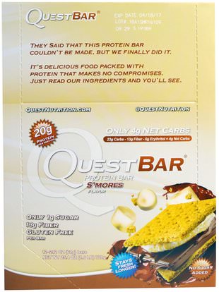 Quest Nutrition, Protein Bar, Smores, 12 Bars, 2.12 (60 g) Each ,والرياضة، والبروتين أشرطة
