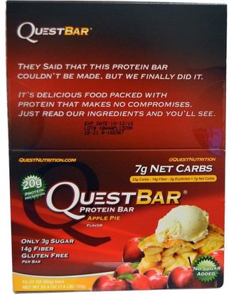 Quest Nutrition, QuestBar, Protein Bar, Apple Pie, 12 Bars, 2.1 oz (60 g) Each ,والرياضة، والبروتين أشرطة