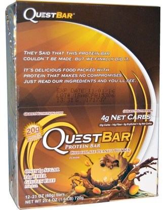 Quest Nutrition, QuestBar, Protein Bar, Chocolate Peanut Butter, 12 Bars, 2.1 oz (60 g) Each ,والرياضة، والبروتين أشرطة
