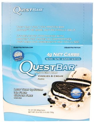 Quest Nutrition, QuestBar, Protein Bar, Cookies & Cream, 12 Bars, 2.1 (60 g) Each ,والرياضة، والبروتين أشرطة