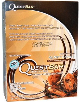 Quest Nutrition, QuestBar, Protein Bar, Double Chocolate Chunk, 12 Bars, 2.1 oz (60 g) Each ,والرياضة، والبروتين أشرطة