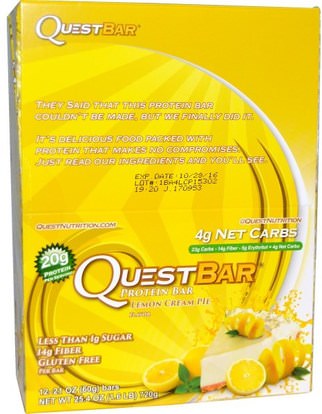 Quest Nutrition, QuestBar, Protein Bar, Lemon Cream Pie, 12 Bars, 2.1 oz (60 g) Each ,والرياضة، والبروتين أشرطة