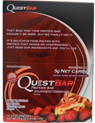 Quest Nutrition, QuestBar, Protein Bar, Strawberry Cheesecake, 12 Bars, 2.1 oz (60 g) Each ,والرياضة، والبروتين أشرطة