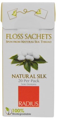 RADIUS, Floss Sachets, Natural Silk, 20 Per Pack ,حمام، الجمال، العناية بالأسنان عن طريق الفم، الخيط نصف قطرها، خيط الأسنان