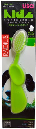 RADIUS, Kidz Toothbrush, Very Soft, 6yrs+. Right Hand, Green, 1 Toothbrush ,حمام، الجمال، شفهي، الأسنان، تهتم، فرشاة أسنان