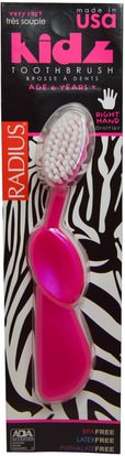 RADIUS, Kidz Toothbrush, Very Soft, 6yrs+. Right Hand, Pink, 1 Toothbrush ,حمام، الجمال، شفهي، الأسنان، تهتم، فرشاة أسنان