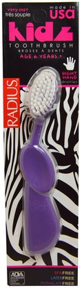 RADIUS, Kidz Toothbrush, Very Soft, 6yrs+. Right Hand, Purple, 1 Toothbrush ,حمام، الجمال، شفهي، الأسنان، تهتم، فرشاة أسنان