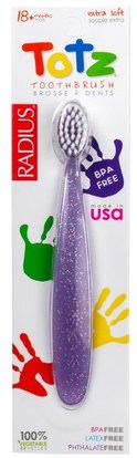 RADIUS, Totz Toothbrush, 18+ Months, Extra Soft, Purple Sparkle ,حمام، الجمال، عن طريق الفم الأسنان الرعاية، فرشاة الأسنان، صحة الطفل، الطفل عن طريق الفم الرعاية
