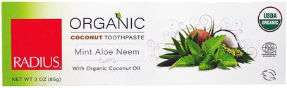 RADIUS, USDA Organic Coconut Toothpaste, Mint Aloe Neem, 3 oz (85 g) ,حمام، الجمال، معجون أسنان