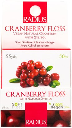 RADIUS, Vegan Xylitol Cranberry Floss, 55 yds (50 m) ,حمام، الجمال، العناية بالأسنان عن طريق الفم، الخيط نصف قطرها، خيط الأسنان