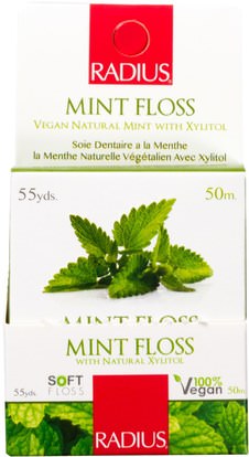 RADIUS, Vegan Xylitol Mint Floss, 55 yds (50 m) ,حمام، الجمال، العناية بالأسنان عن طريق الفم، الخيط نصف قطرها، خيط الأسنان
