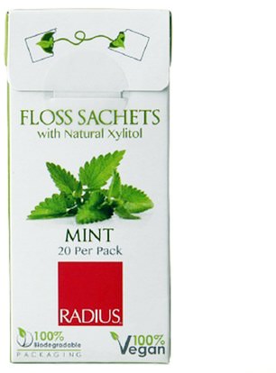 RADIUS, Vegan Xylitol Mint Floss Sachet, 20 Pack ,حمام، الجمال، العناية بالأسنان عن طريق الفم، الخيط نصف قطرها، خيط الأسنان