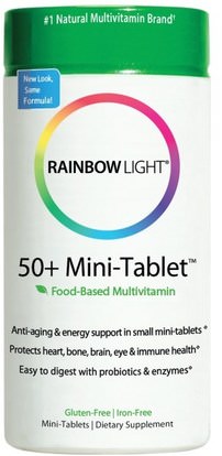 Rainbow Light, 50+ Mini-Tablet, Food-Based Multivitamin, 180 Mini-Tablets ,الفيتامينات، الرجال الفيتامينات، النساء الفيتامينات المتعددة