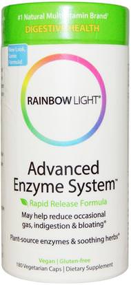 Rainbow Light, Advanced Enzyme System, Rapid Release Formula, 180 Vegetarian Caps ,والمكملات الغذائية، والإنزيمات، والإنزيمات الهاضمة