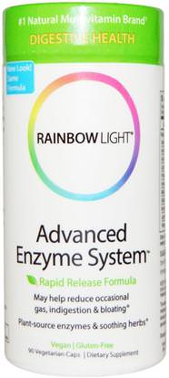 Rainbow Light, Advanced Enzyme System, Rapid Release Formula, 90 Vegetarian Caps ,والمكملات الغذائية، والإنزيمات، والإنزيمات الهاضمة