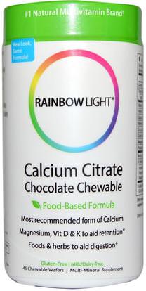 Rainbow Light, Calcium Citrate, Chocolate Chewable, Food-Based Formula, 45 Chewable Wafers ,المكملات الغذائية، المعادن، الكالسيوم والمغنيسيوم، سيترات الكالسيوم