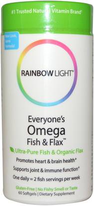 Rainbow Light, Everyones Omega Fish & Flax Oil, 60 Softgels ,المكملات الغذائية، إيفا أوميجا 3 6 9 (إيبا دا)، والجلد