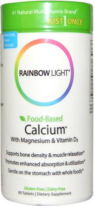 Rainbow Light, Food-Based Calcium With Magnesium & Vitamin D3, 90 Tablets ,والمكملات الغذائية، والمعادن، والكالسيوم والمغنيسيوم